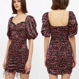 For Love & Lemons‎ Melrose Ruched Puff Sleeve Mini Dress Satin Multicolor Size M